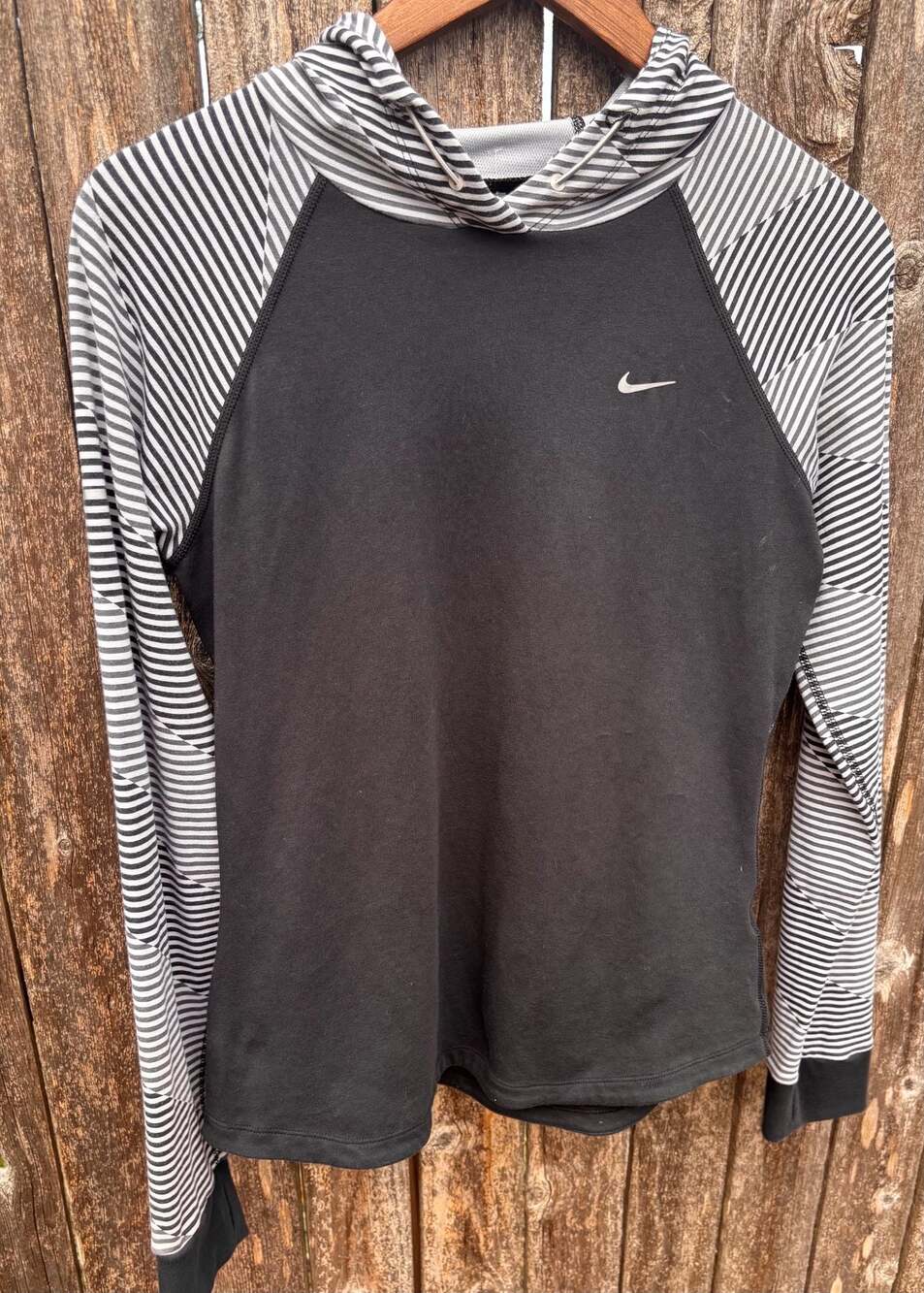 Nike Dri-FIT Women's Small Black Striped Hooded Performance Running Top